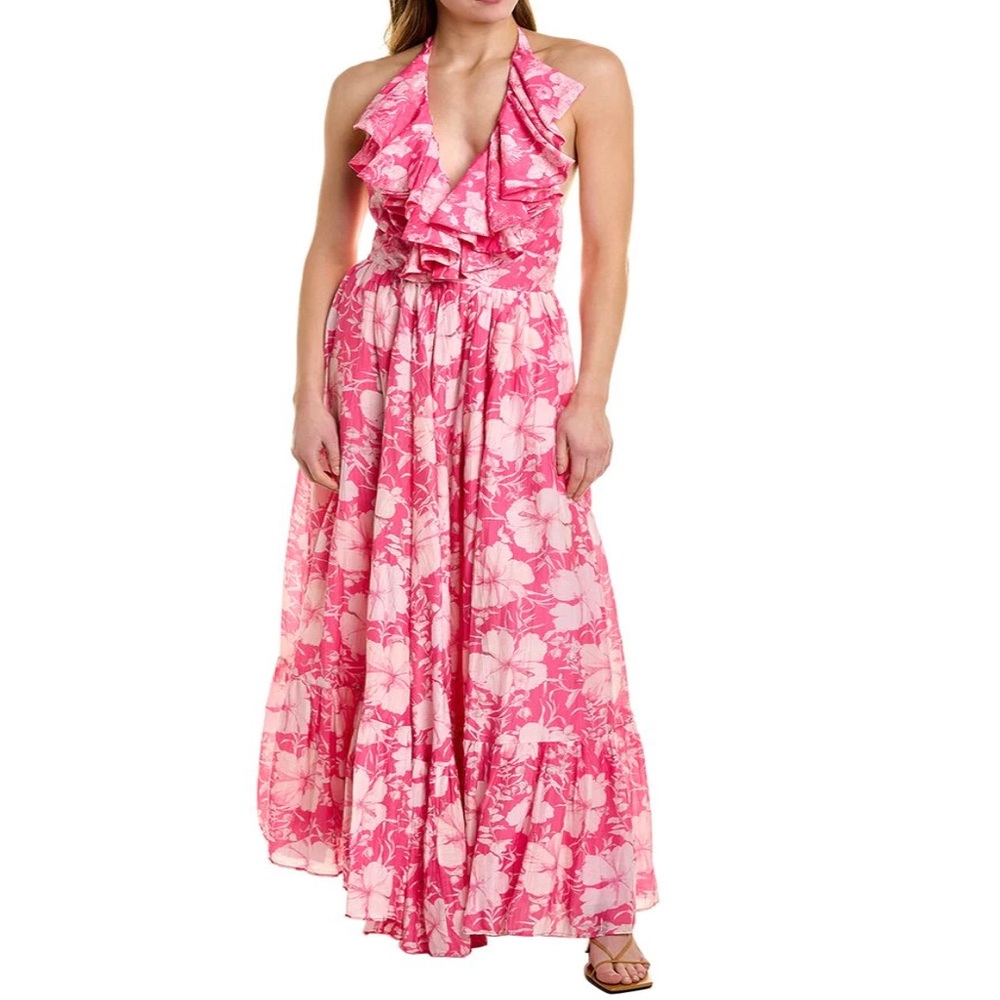 Loveshackfancy pink ruffle maxi floral dress